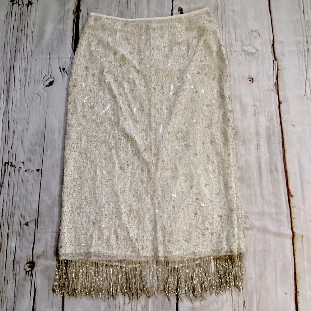 Emma Black Beaded Silk Skirt NEW